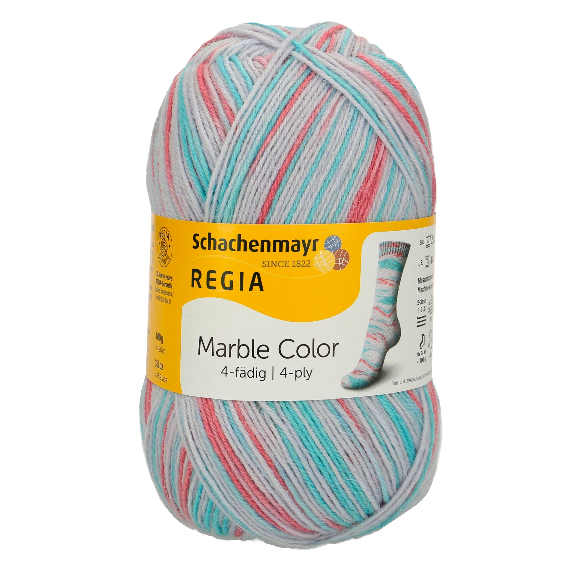 Sockengarne Regia 4-faedig color 100 gr in der Farbe bianco marble color