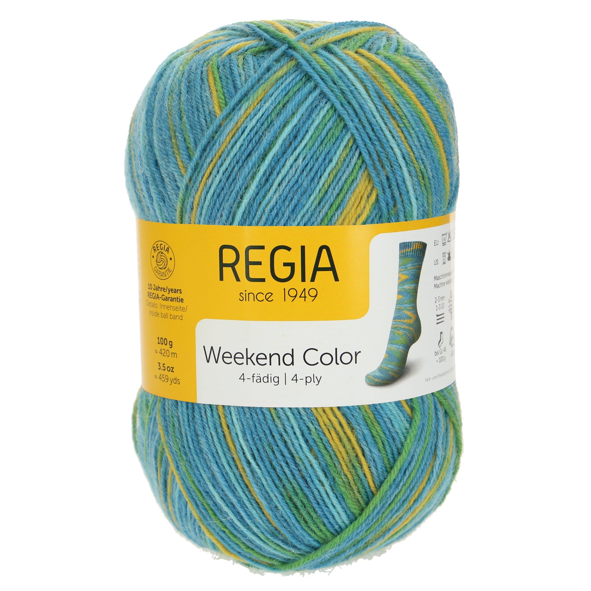 Sockengarne Regia 4-faedig color 100 gr in der Farbe wasserpark color