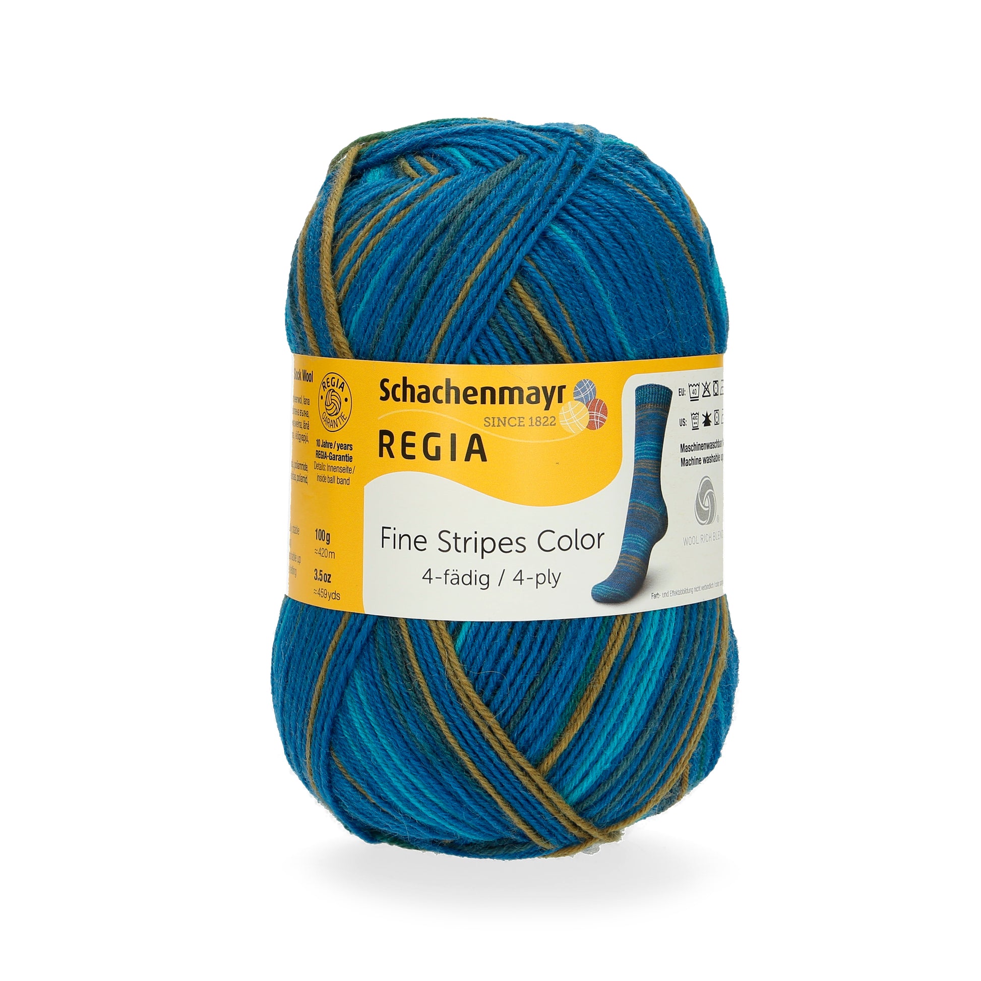 Sockengarne Regia 4-faedig color 100 gr in der Farbe blue stripes color