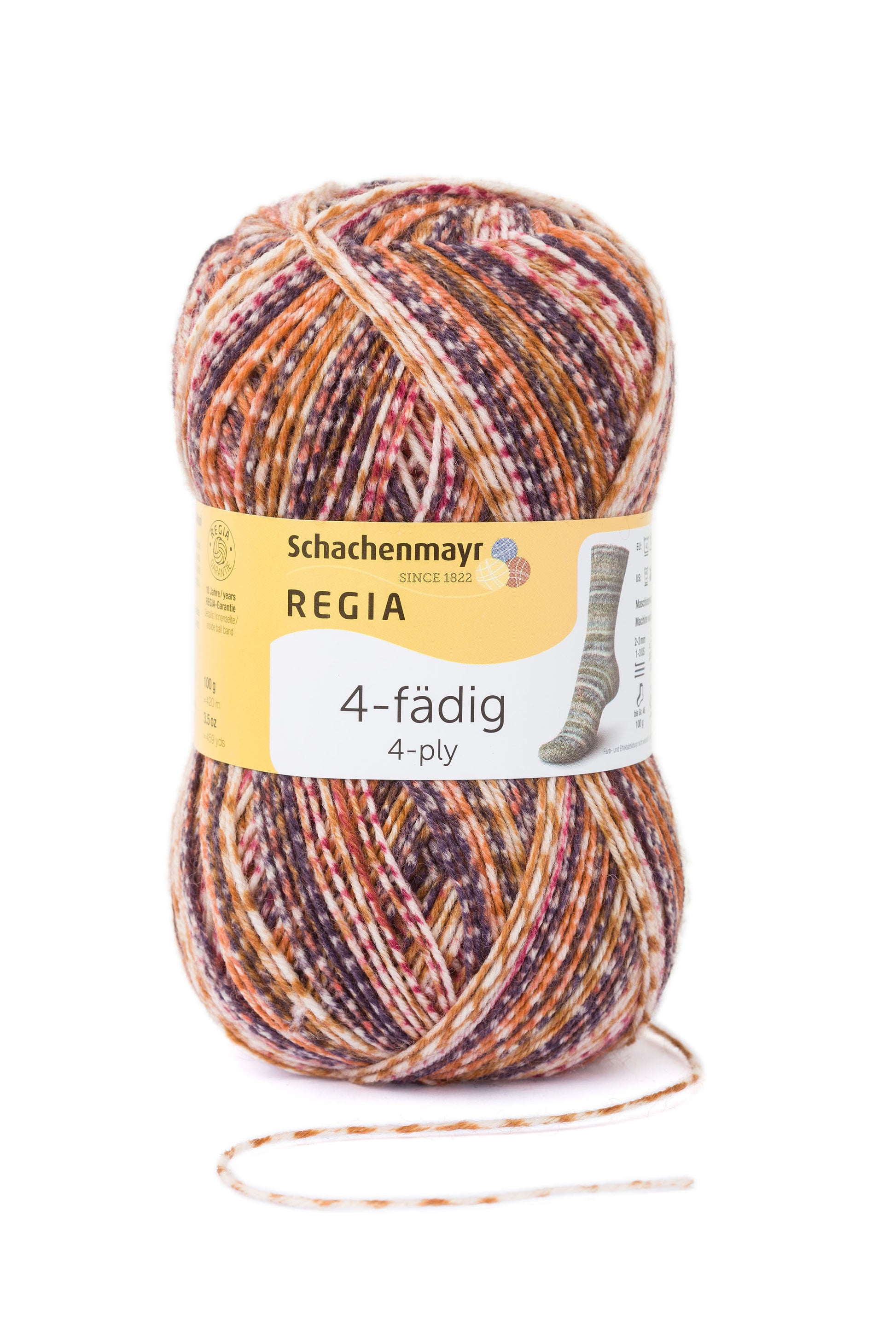 Sockengarne Regia 4-faedig color 100 gr in der Farbe cardamom color