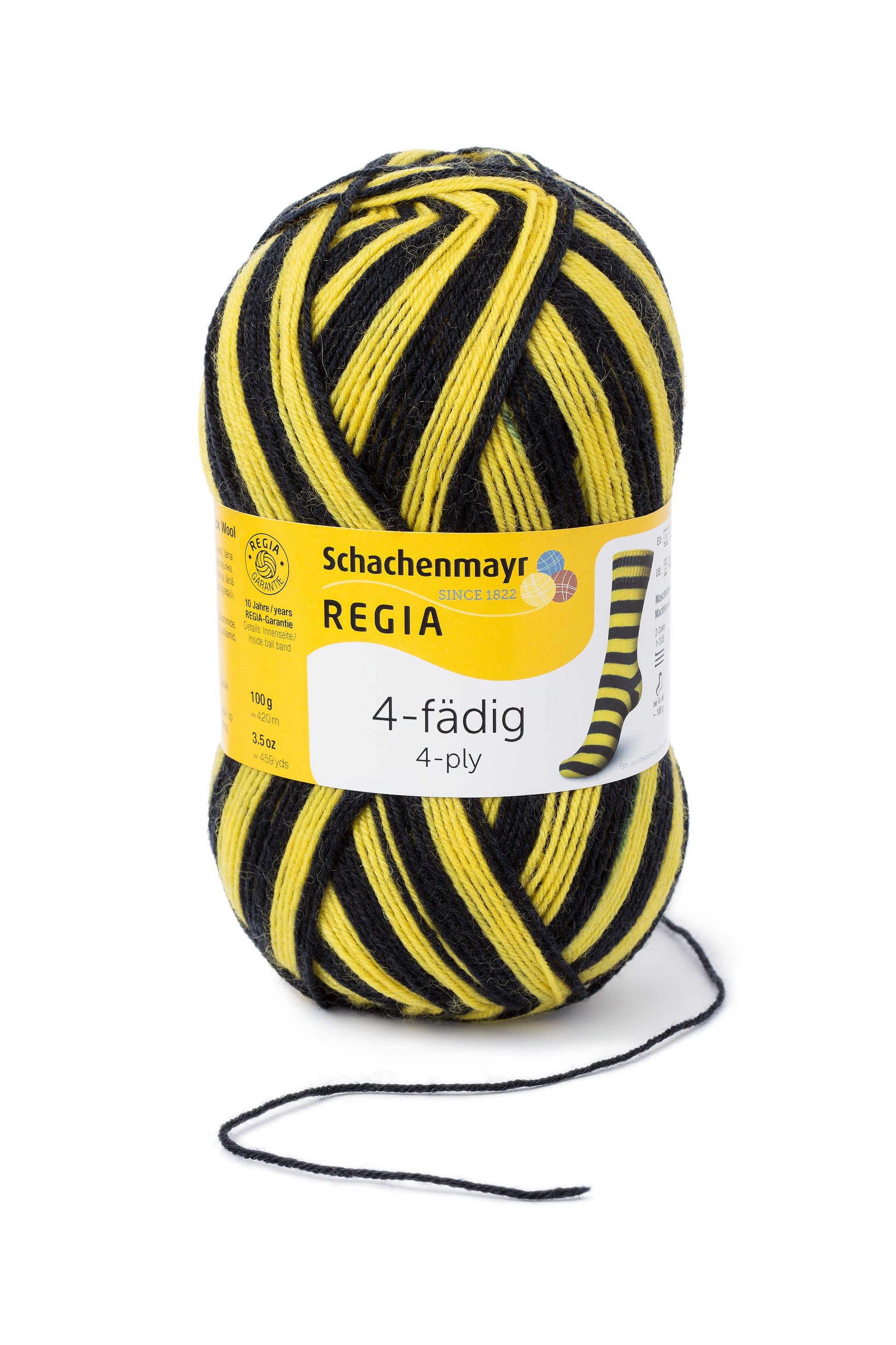 Sockengarne Regia 4-faedig color 100 gr in der Farbe schwarz gelb color