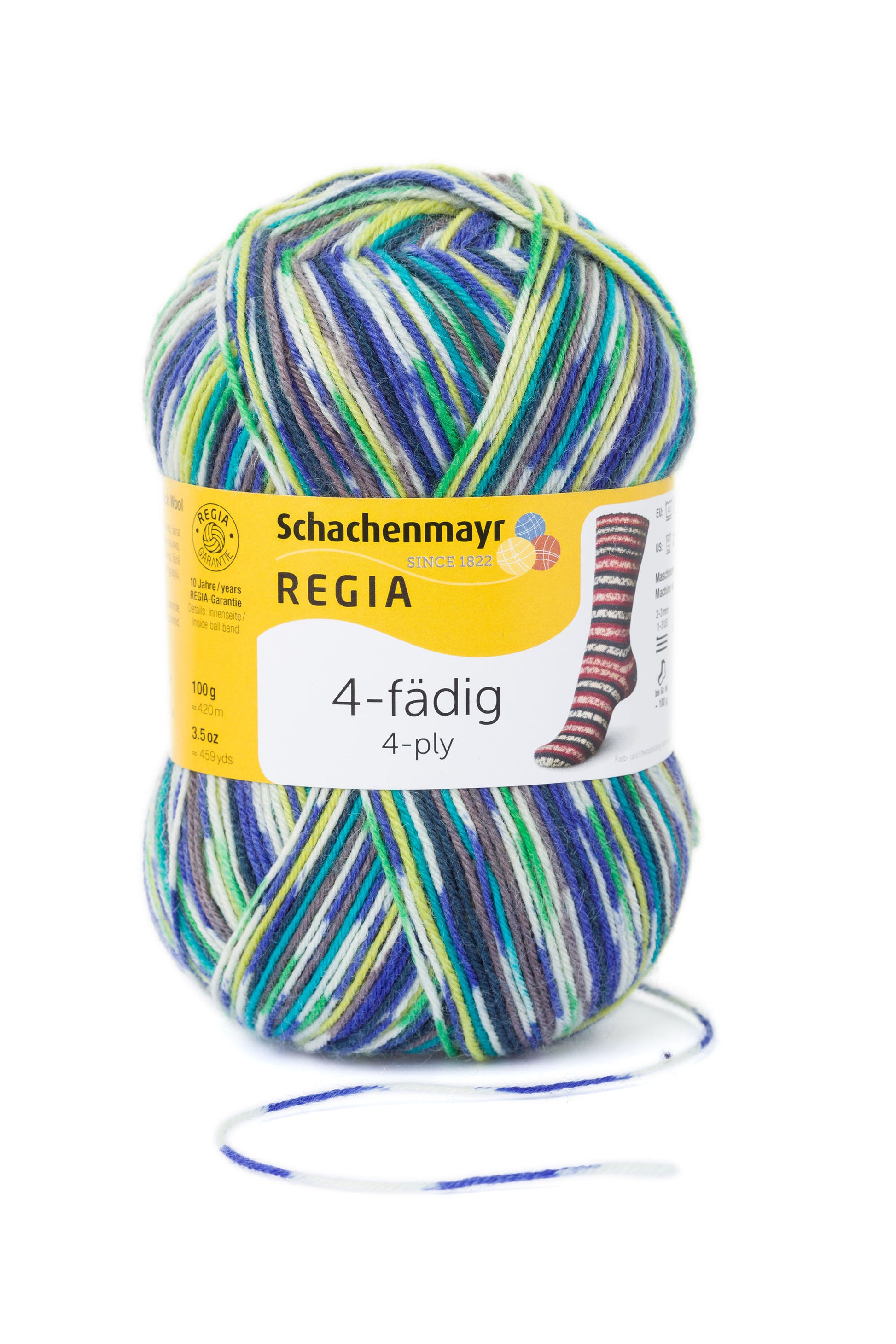 Sockengarne Regia 4-faedig color 100 gr in der Farbe pfau color