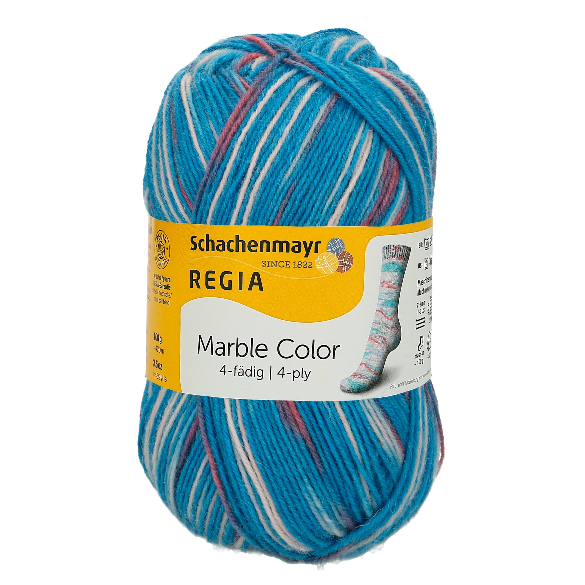 Sockengarne Regia 4-faedig color 100 gr in der Farbe azzurro marble color